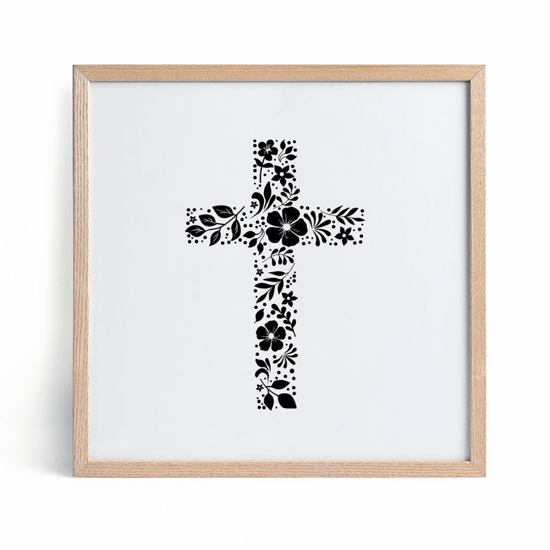 Floral Cross svg, Christian Cross clip art, Religious vector, Jesus svg, Christian faith, jpg png dxf, digital download, Flowers svg