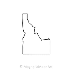 May include: Outline of the state of Idaho, a black line drawing on a white background.