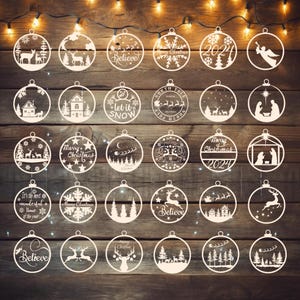 Pacchetto SVG di ornamenti natalizi Ornamenti rotondi SVG Palle di albero di Natale Scena invernale di Natale File di taglio Cricut Silhouette Design
