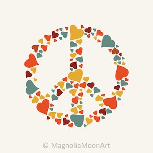 Svg signe de la paix, paix svg, svg coeurs, svg des années 70, svg nostalgie, svg hippie, fichier svg pour cricut, fichier coupé, fichier dxf pour découpe laser, signe de la paix