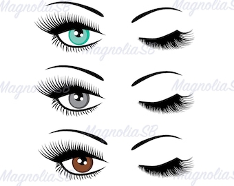 Pretty Eyes SVG, Eyes DXF, Winking Eyes Clipart, cutting, Winking, Green, Blue, Brown Eyes vector, Eye shape, Winking Eyes silhouette