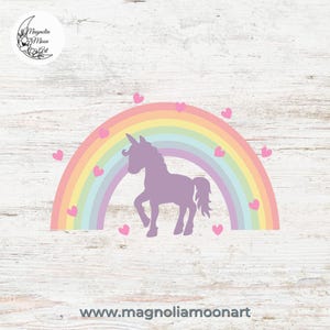 Unicornio y arcoíris svg, unicornio svg, arcoíris svg, capas svg, San Valentín svg, colores pastel svg, archivo de corte para cricut, PNG, diseño de camiseta