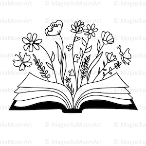 Arquivo SVG de livro floral | Livro com flores Svg | Arquivo DXF para corte a laser | Flores crescendo em um livro | Livro bonito Svg | Lendo livro SVG