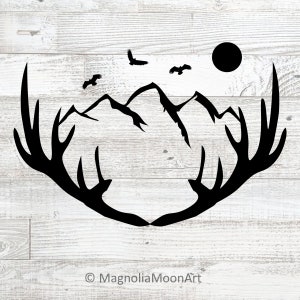 Antlers SVG: Mountains, Eagles, Moon Silhouette (Digital Download)