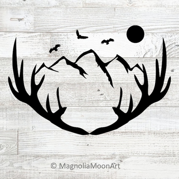 Antlers svg, Mountains svg, cut file for cricut, Deer Antlers svg, Eagles, Moon, PNG, dxf, Antlers silhouette, Nature, Wilderness, Outdoors