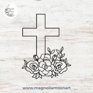 Kreuz mit Rosen svg, Christian Glaube Clip Art, Jesus svg, Blumen Kreuz vektor, PNG jpg dxf, religiöses Symbol svg
