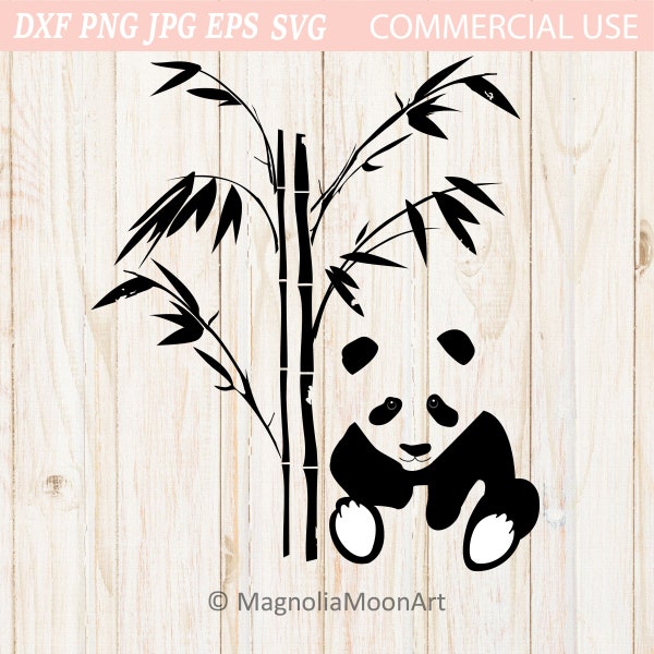 Panda Bear and Bamboo SVG, Panda Bear svg, Bamboo svg, cut file for cricut, PNG, dxf, Panda Bear shape, Panda Bear and Bamboo, silhouette