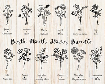 Birth Month Flower Bouquet SVG Bundle: Cricut Cut File