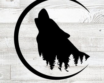 Howling Wolf Moon Silhouette SVG: Cricut Cut File, PNG
