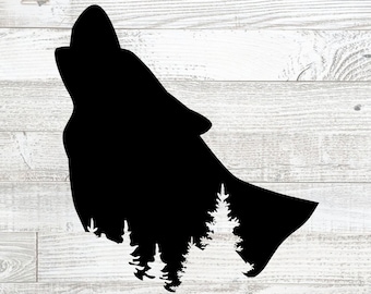 Howling Wolf Silhouette, Forest Vector Clipart (svg, dxf, png, eps)