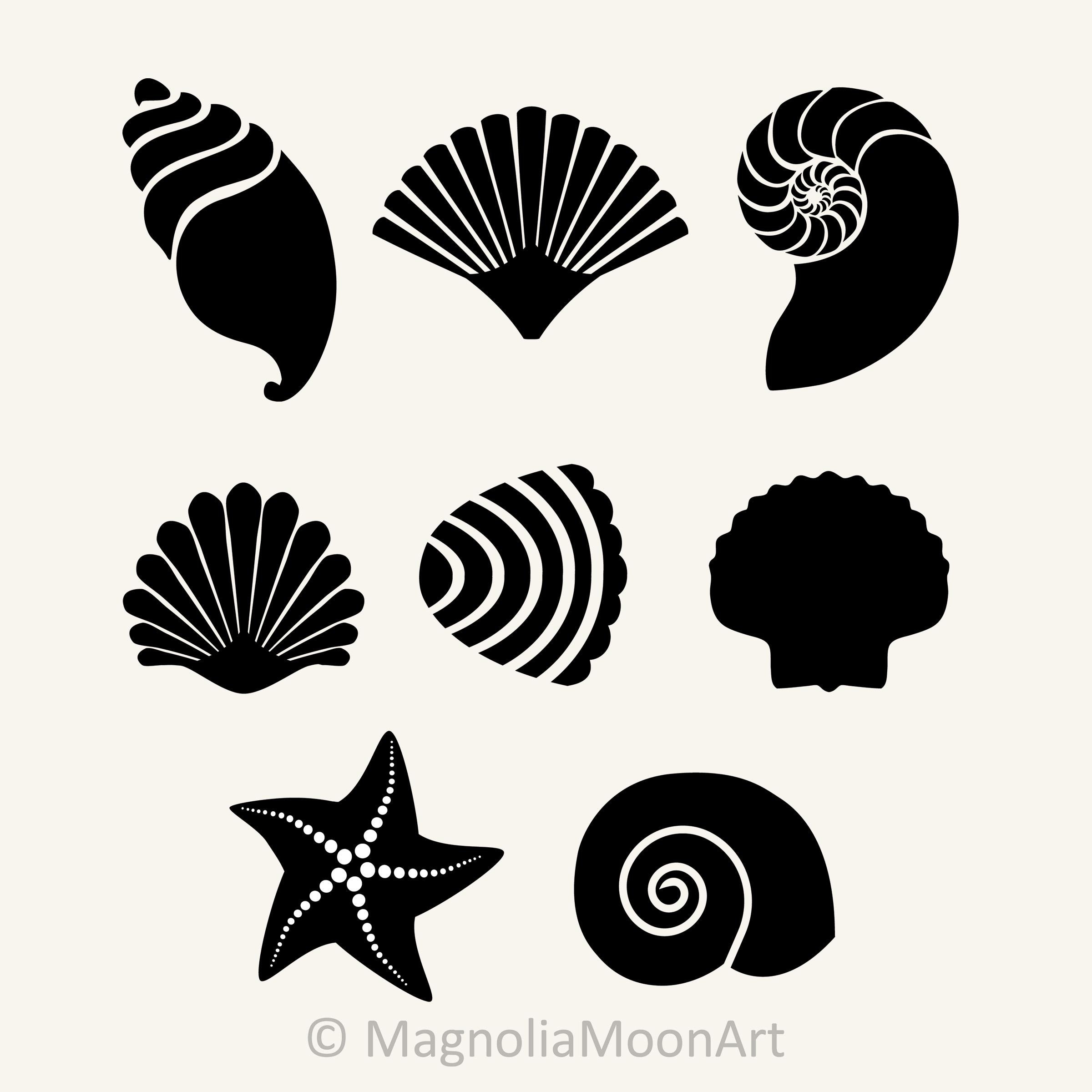 Sea Shells Clipart Bundle, Ocean Vector Graphics (svg, Dxf, Png, Eps ...