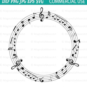 Círculo de notas musicales SVG, Música svg, archivo cortado para cricut, idea de regalo para profesor de música, PNG, dxf, jpg, diseño de camisa, notas musicales en círculo svg