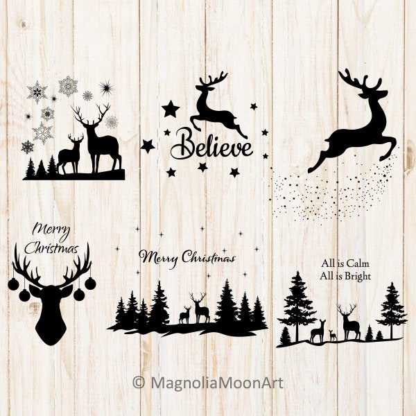 Christmas Deer Bundle svg, Christmas Scene svg, cut file for cricut, PNG, dxf, shirt design, Christmas svg, Christmas Deer svg, silhouette