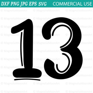 Svg 13, fichier de coupe pour cricut, svg 13e anniversaire, dxf, jpg, eps, conception de chemise, svg 13 numéros, silhouette, usage commercial, téléchargement numérique