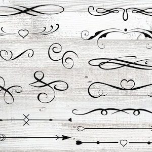 Flourish Elements svg, dekorative Linien svg, Schnittdatei für Cricut, PNG, Jpg, Textteiler bündeln svg, Swoosh svg, dekorative Akzente Hochzeit