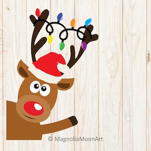 Grappig rendier svg, kerst svg, kerstverlichting svg, kerstmuts svg, gesneden bestand voor cricut, Rudolf, rode neus, png, jpg, dxf, silhouet
