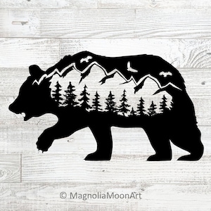Fichier SVG ours, Fantasy Clipart ours, fichier de coupe pour cricut, forêt ours SVG, montagnes et aigles svg, fichier DXF pour découpe laser, vecteur ours