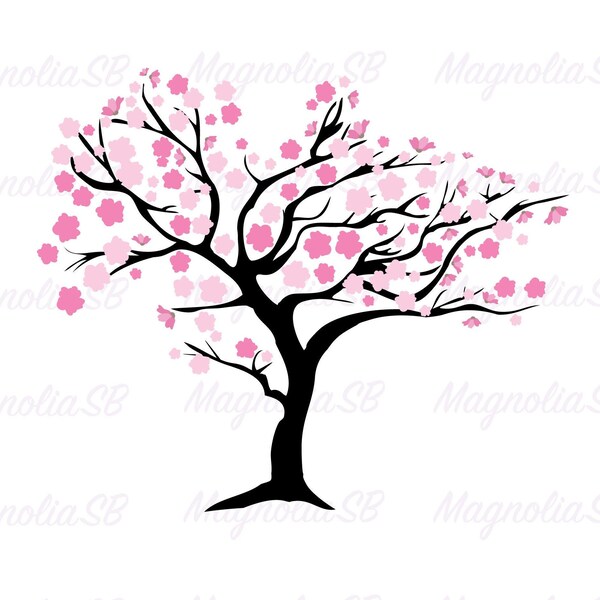 Kirschbaum in Blüte SVG, Kirschblüte svg, Schnittdatei für Cricut, Vektor, Sakura svg, rosa Blumen svg, Kirsche PNG, Kirschsilhouette