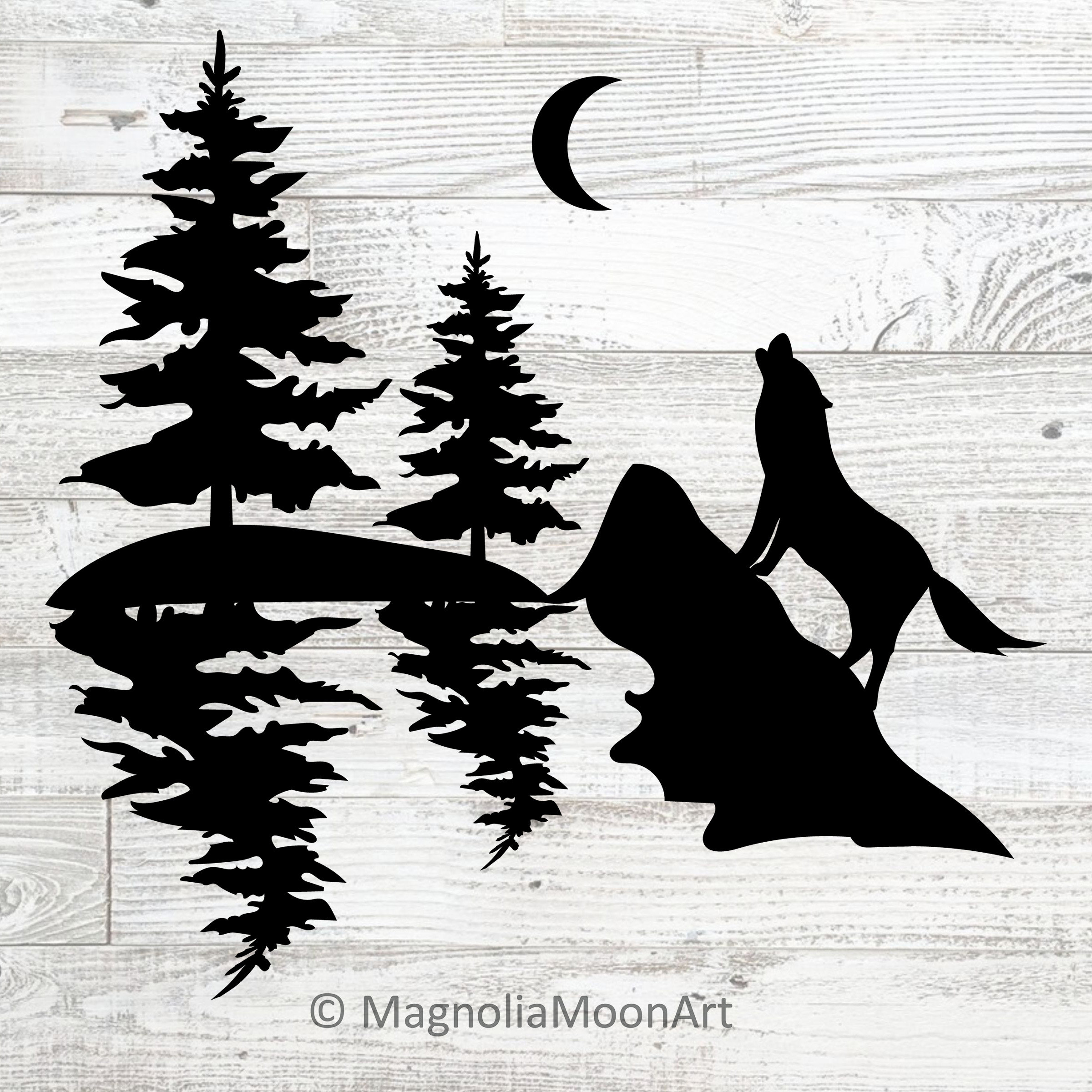 Wolf Lake svg, Howling Wolf svg, cut file for cricut, Forest svg, dxf file for laser cut, PNG, jpg, nature svg, outdoors svg, wilderness svg