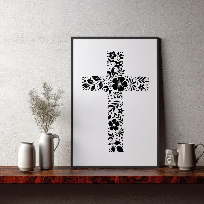 Floral Cross svg, Christian Cross clip art, Religious vector, Jesus svg, Christian faith, jpg png dxf, digital download, Flowers svg