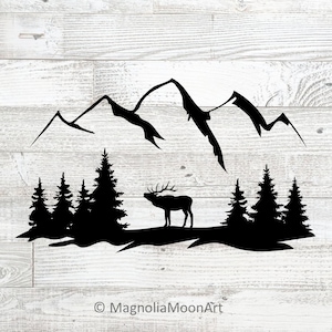Elk, Forest, Mountains SVG, Deer svg, cut file for cricut, Elk svg, Wilderness svg, Animals in the Wild, Elk, hunting svg, Deer silhouette