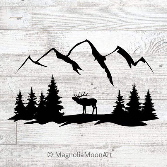 Elk, Forest, Mountains SVG: Deer Silhouette Cut File (Digital Download)