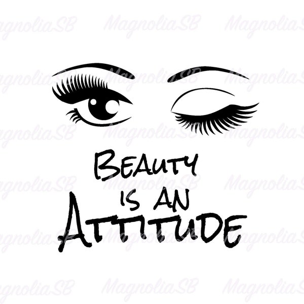 Beauty is an Attitude SVG, DXF, Winking Eyes Clipart, cutting, Pretty Eyes vector, Long Lashes, Eyes shape, Winking Eyes silhouette