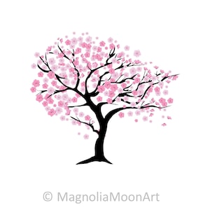 Image clipart numérique cerisier, carte imprimable cerisier, art imprimable cerisier en fleurs, vecteur de cerisier, EPS, téléchargement immédiat