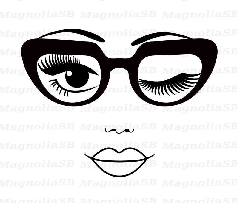 Woman Face in Glasses Svg Face Svg Long Lashes Svg Winking Etsy