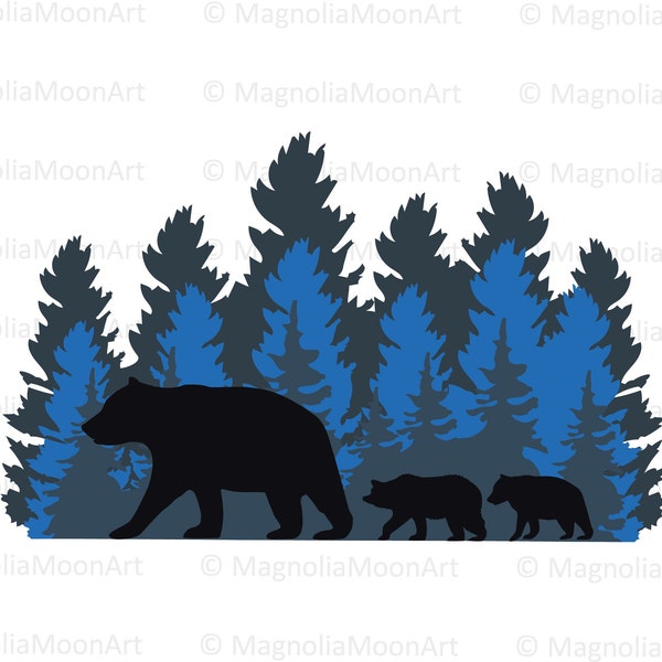 Mama Bear svg, Bear and Forest svg, cut file for cricut, PNG, jpg, dxf, Bear Family svg, Layered SVG, outdoor, adventure, silhouette