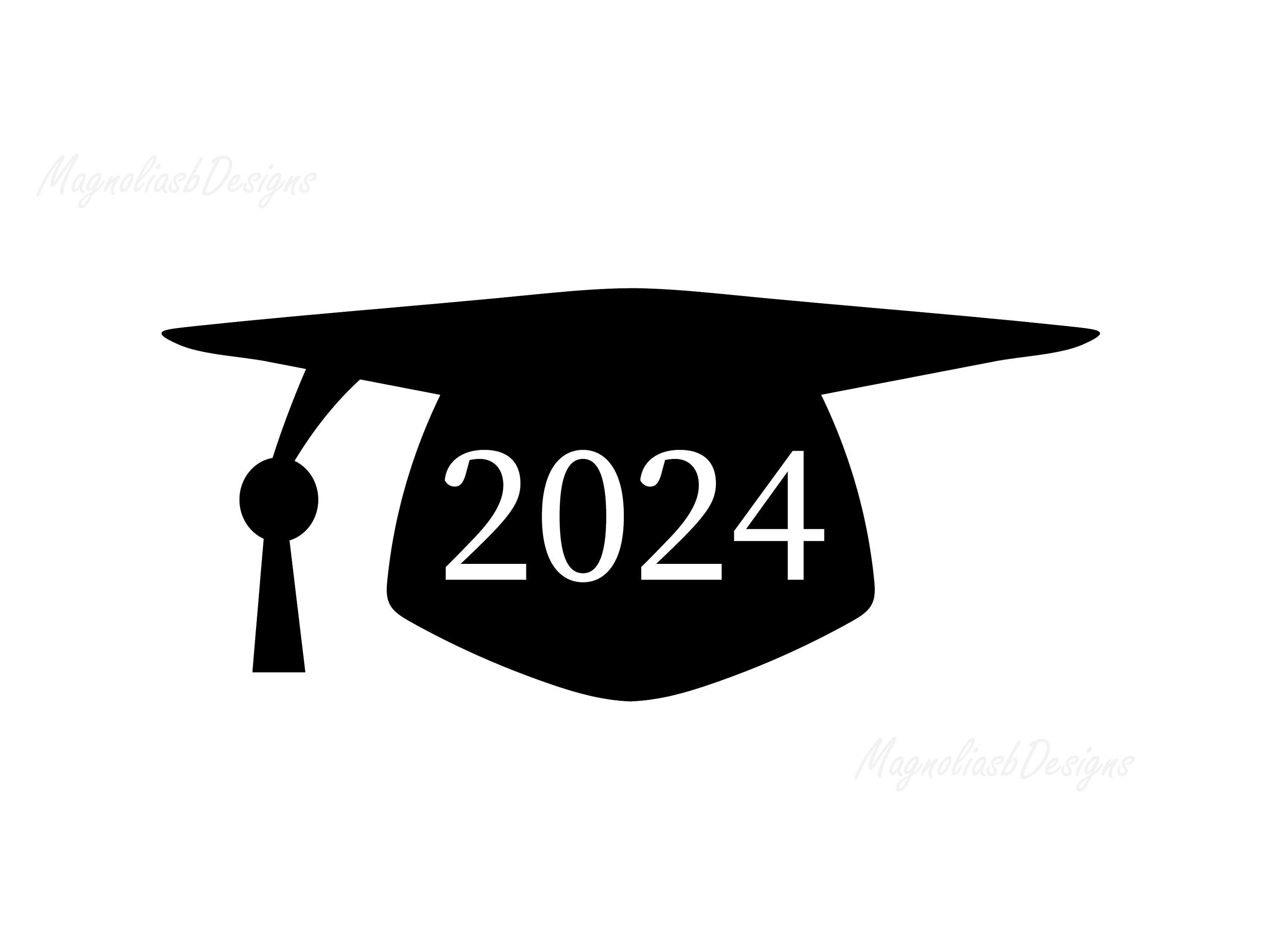 Set of class of 2024 graduation award emblem design template isolated,  graduation cap with laurel wreath in gold color Stock Vector