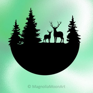 Deer and Forest svg, Deer clip art, wilderness svg, adventure, Deer PNG, Trees svg, Forest svg, Two Deer svg, silhouette