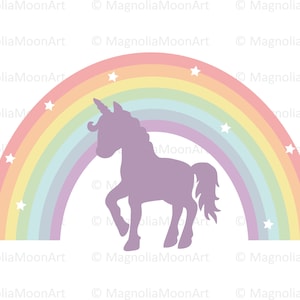 Unicornio y arcoíris svg, unicornio svg, arcoíris svg, capas svg, colores pastel svg, archivo de corte para cricut, PNG, jpg, diseño de camiseta, regalo para ella