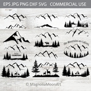 Mountains & Trees SVG Bundle: Deer Silhouette Cut Files (Digital Download)