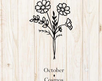 October Birth Flower SVG: Cosmos Bouquet Cut File (Digital Download)