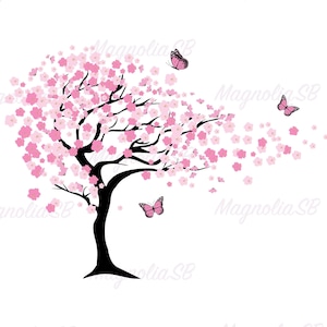 Kirschbaum mit Schmetterlingen Clip Art, Kirschbaum PNG, Schmetterlinge PNG, Kirschbaum EPS, Kirschblüte PNG, Jpg, digitale Datei