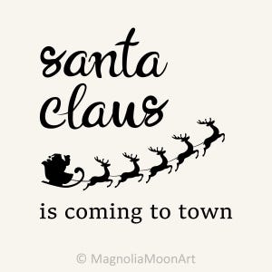 Le père Noël arrive en ville svg, svg de Noël, fichier de coupe pour cricut, vecteur volant du père Noël, forme de forêt, silhouette du père Noël
