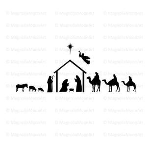 Escena de la Natividad SVG, Noche de paz svg, archivo de corte para cricut, PNG, JPG, dxf, Navidad svg, forma, alegría, paz, silueta de la escena de la Natividad