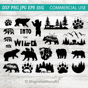 Bär Bundle SVG | Kiefernwald und Berge SVG | Shirt Motiv | Cut-Datei für Cricut | Mama Bär Clip Art | Wald Vektor | PNG jpg