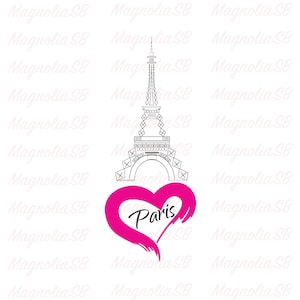 Eiffel Tower SVG: Paris Silhouette with Pink Heart (Digital Files)