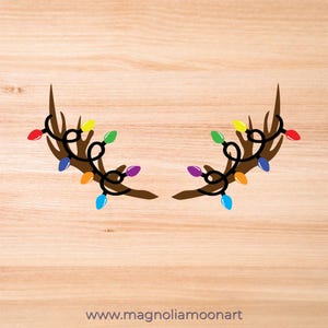 Weihnachten Hirschgeweih geschnitten Datei, Weihnachtsgeweih mit Lichtern svg, Festliche Hirschgeweih svg, Weihnachtslichter vektor, PNG jpg dxf