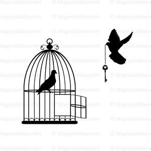 Bird Cage & Doves SVG Clipart: Freedom Key Vector (Digital Download)