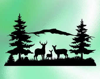 Deer Family svg, Deer in the woods svg, cut file for cricut, PNG, jpg, nature, outdoors, adventure, Trees svg, shirt design, deer svg