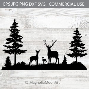 Deer Family Silhouette SVG: Forest Scene, Laser Cut Files (Digital Download)