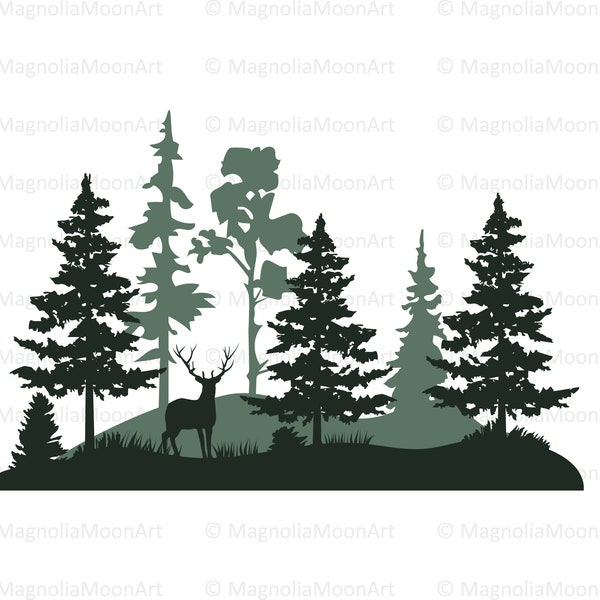 Forest and Deer svg | Pine Forest svg | cut file for cricut | Layered svg | PNG | shirt design | dxf for laser cut | outdoors | silhouette