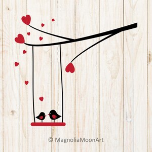 Love Birds SVG, tourtereaux se balançant dans l'arbre svg, fichier coupé pour cricut, Saint-Valentin, conception de chemise, idée cadeau, PNG, jpg, cadeau de la Saint-Valentin