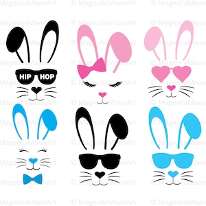 Bunny Bundle svg, Bunny svg, Easter Bunny svg, Cortar archivo para cricut, PNG, dxf, conejito con gafas de sol, chica conejita svg, niño conejito svg, silueta