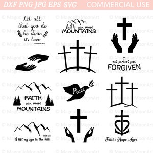 Christelijke bundel svg, christendom, gesneden bestand voor cricut, PNG, jpg, dxf, christelijke citaten svg, kruisen, Golgotha, Pasen, silhouet