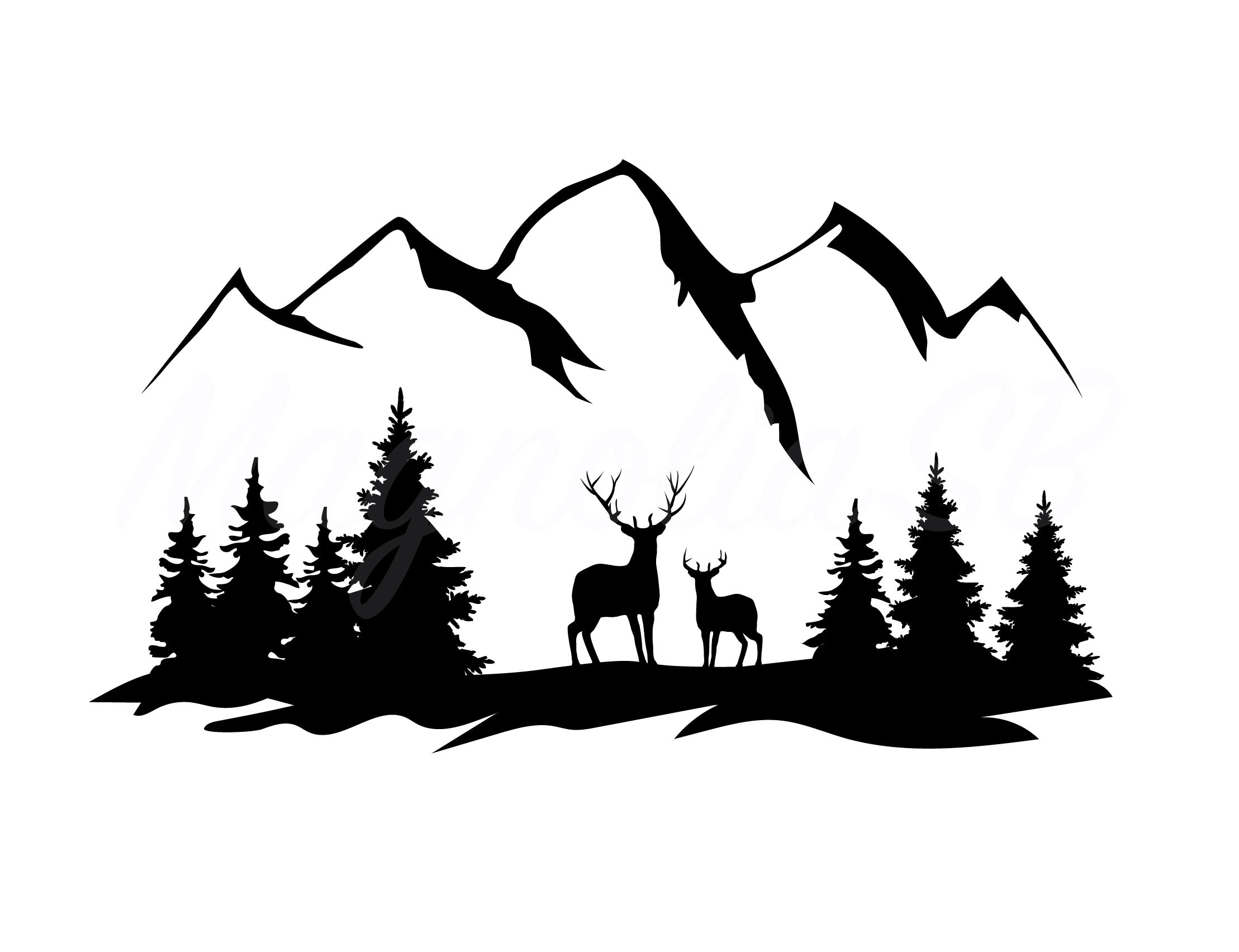 Deer Forest Mountains SVG DXF Deer Clipart cutting Deer | Etsy