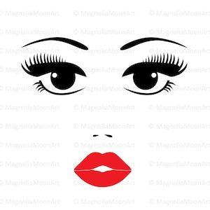 Gezicht vrouw met rode lippen SVG, DXF, clipart, gezicht png, ogen knippen, lange wimpers, rode lippen, vorm mooie ogen, silhouet vrouw gezicht